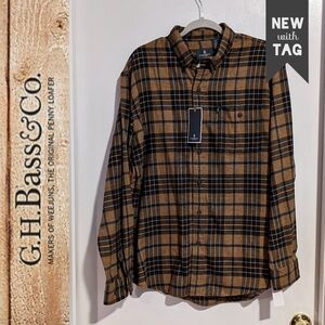 G.H. Bass & Co. Men's Fireside Plaid Flannel Button Down Shirt in Rain Drum Sz L